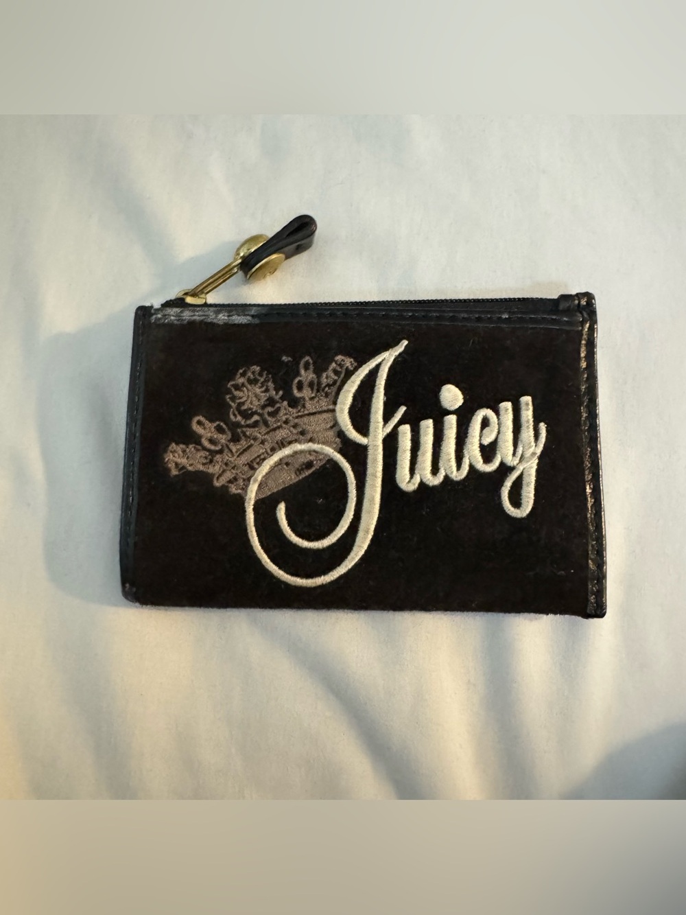 Juicy Couture Black Velvet Embroidered Logo Zip Wallet